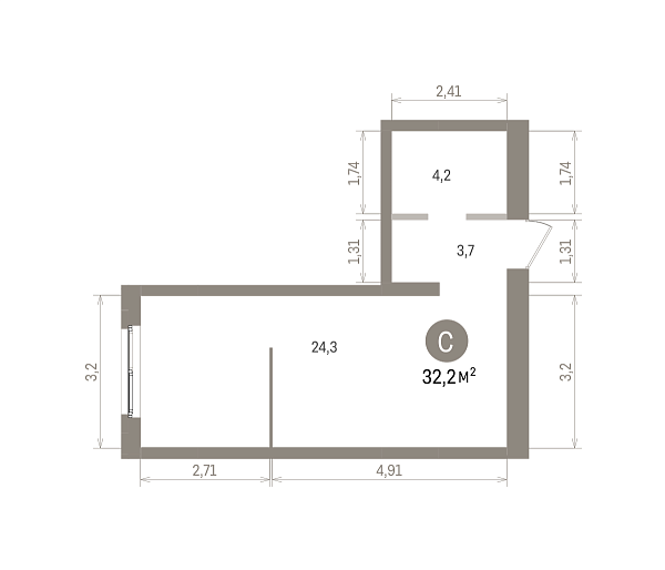 Количество комнат: Студия,  32.2 кв.м.