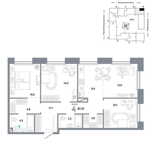Новая 4-к квартира
 82.2 м² на 2/30 этаже в ЖК «Страна.Озёрная» в городе Тюмень 