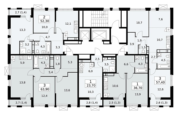 Количество комнат: 2,  52.3 кв.м.