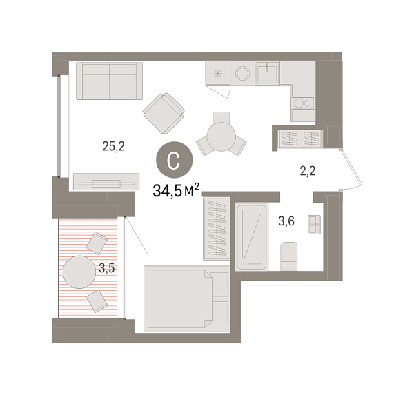 Новая квартира-студия
 34.46 м² на 2/8 этаже в ЖК «Европейский квартал» в городе Тюмень 