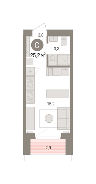 Новая квартира-студия
 25.16 м² на 5/16 этаже в ЖК «Кварталы «На Минской»» в городе Тюмень 