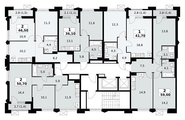 Количество комнат: 2,  50.7 кв.м.
