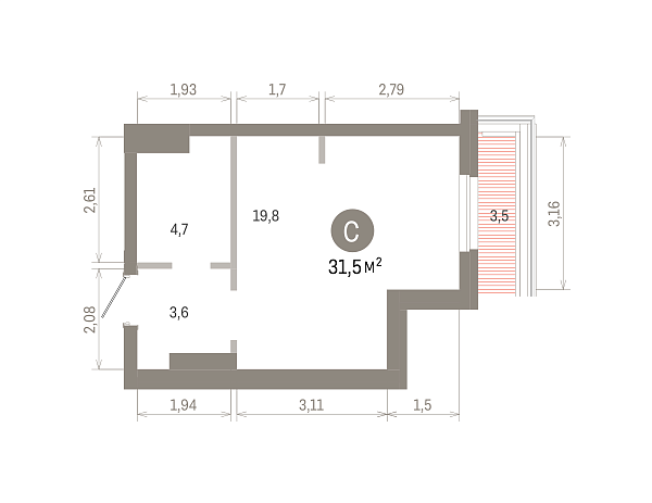 Количество комнат: Студия,  31.14 кв.м.