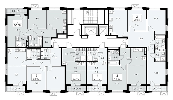 Количество комнат: 2,  52.8 кв.м.