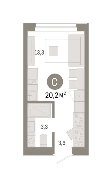 Новая квартира-студия
 20.21 м² на 4/9 этаже в ЖК «Республики 205» в городе Тюмень 