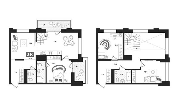 Новая 3-к квартира
 114.5 м² на 19/22 этаже в ЖК «Маэстро» в городе Тюмень 