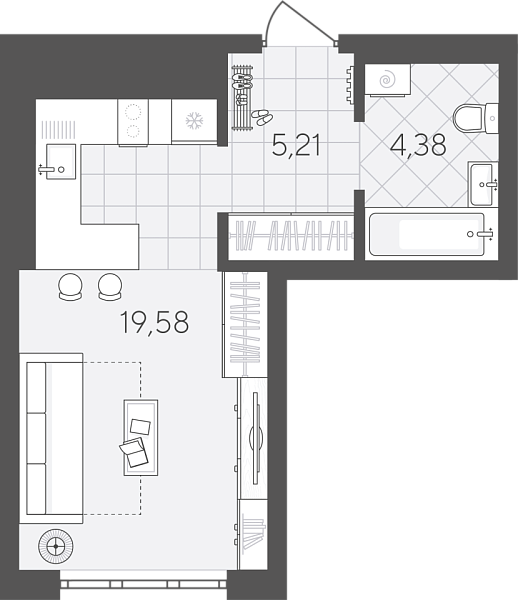 Новая квартира-студия
 29.17 м² на 4/24 этаже в ЖК «Скандиа. Квартал в Слободе» в городе Тюмень 
