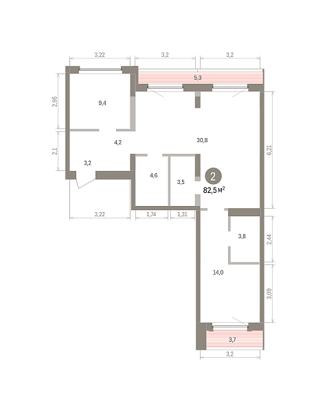 Количество комнат: 2,  82.53 кв.м.