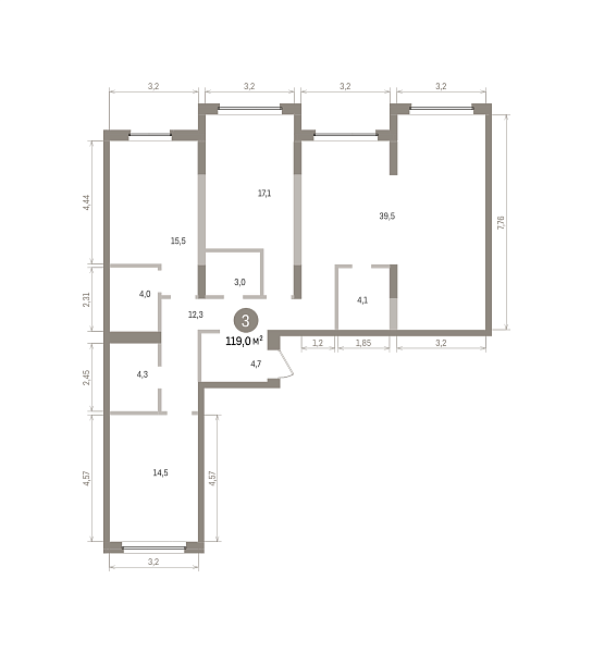 Количество комнат: 3,  119.01 кв.м.
