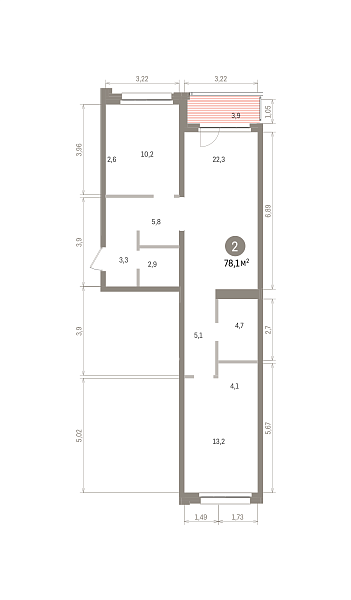 Количество комнат: 2,  78.1 кв.м.