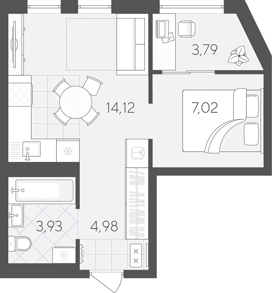 Новая 1-к квартира
 33.84 м² на 7/9 этаже в ЖК «Скандиа. Квартал в Комарово Парк» в городе Тюмень 