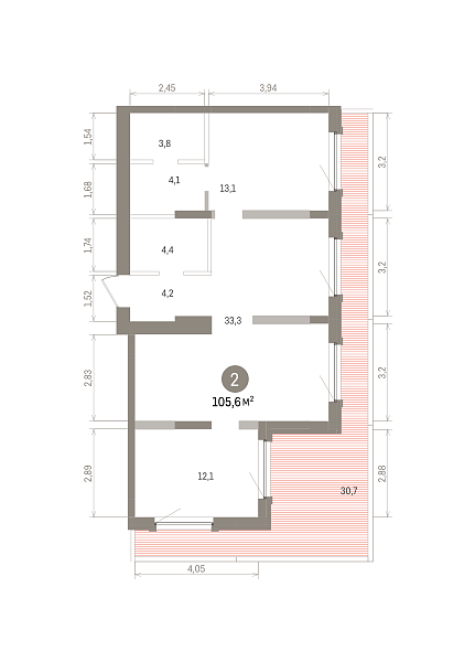 Количество комнат: 1,  105.57 кв.м.
