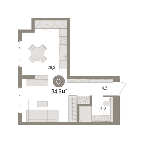 Новая квартира-студия
 34.55 м² на 3/9 этаже в ЖК «Брусника в Новоселье» в городе Тюмень 