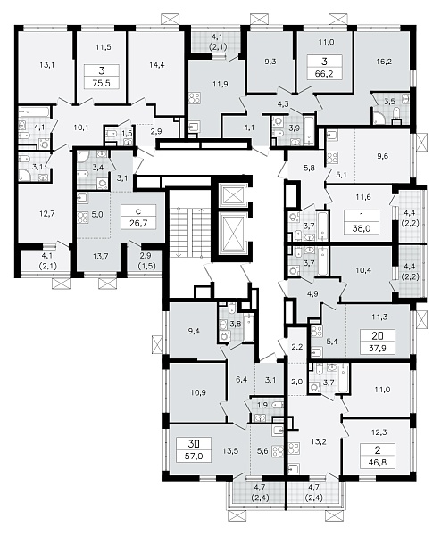 Количество комнат: 2,  38.1 кв.м.