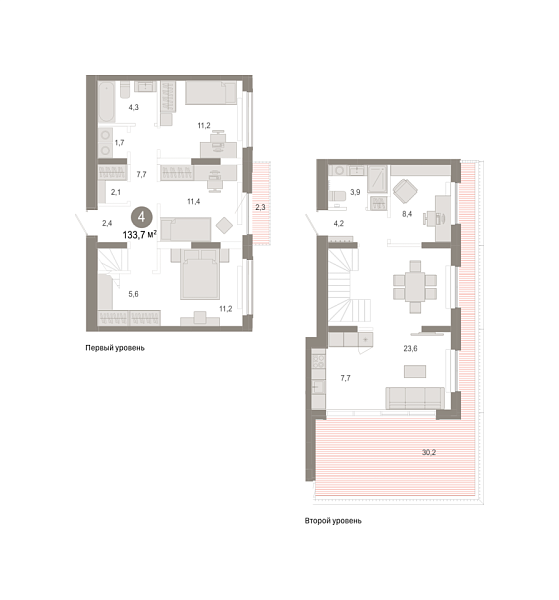 Новая 4-к квартира
 137.88 м² на 6/7 этаже в ЖК «Октябрьский на Туре» в городе Тюмень 