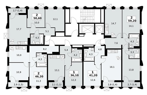 Количество комнат: 2,  50.6 кв.м.