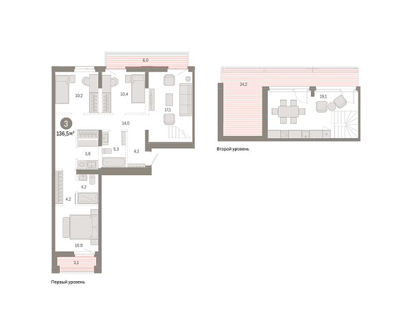 Новая 3-к квартира
 136.53 м² на 8/8 этаже в ЖК «Республики 205» в городе Тюмень 