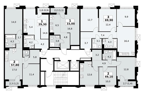 Количество комнат: 2,  49.1 кв.м.