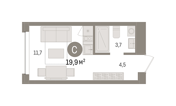 Новая квартира-студия
 19.89 м² на 4/8 этаже в ЖК «Европейский квартал» в городе Тюмень 