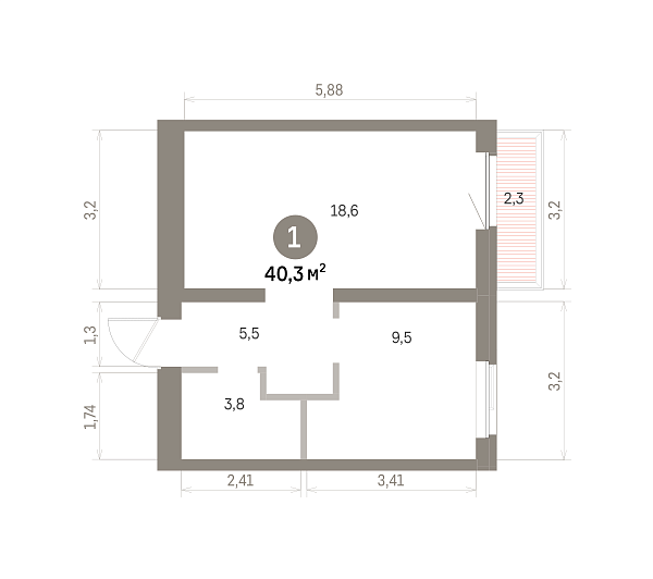 Количество комнат: 1,  40.25 кв.м.
