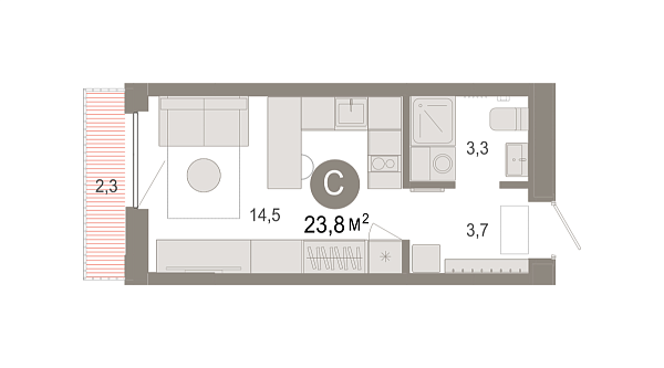 Новая квартира-студия
 23.83 м² на 3/17 этаже в ЖК «Октябрьский на Туре» в городе Тюмень 