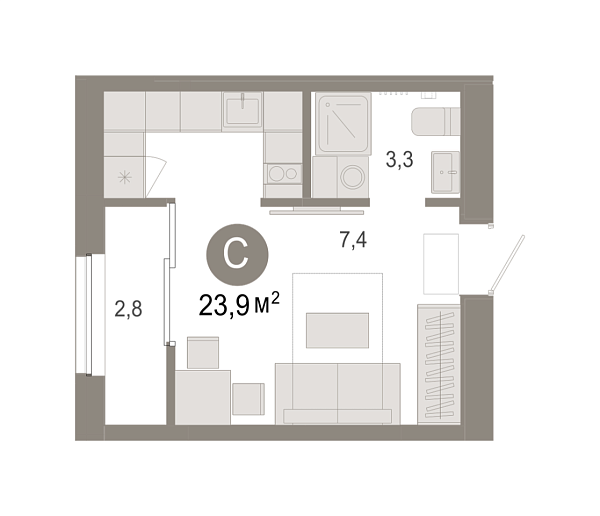 Новая квартира-студия
 23.87 м² на 8/9 этаже в ЖК «Октябрьский на Туре» в городе Тюмень 