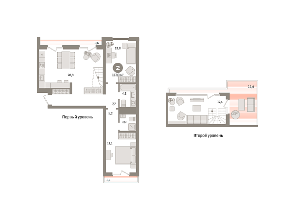 Новая 2-к квартира
 117 м² на 7/9 этаже в ЖК «Южные кварталы» в городе Тюмень 