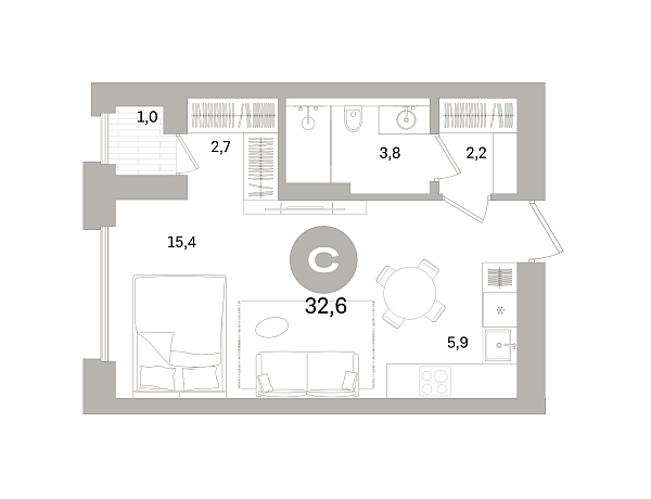 Новая квартира-студия
 32.55 м² на 3/11 этаже в ЖК «Северный ветер» в городе Тюмень 