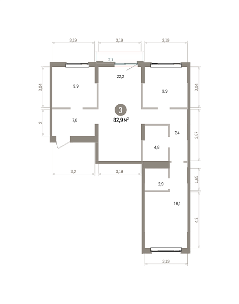 Количество комнат: 3,  82.9 кв.м.