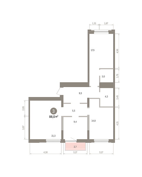 Количество комнат: 3,  87.9 кв.м.