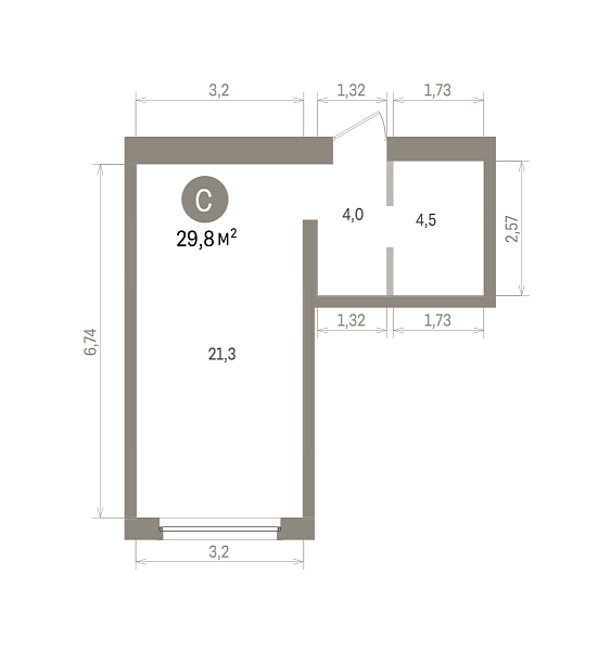 Количество комнат: Студия,  29.78 кв.м.