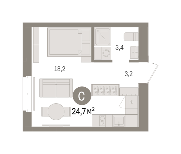 Новая квартира-студия
 24.67 м² на 5/7 этаже в ЖК «Кварталы «На Минской»» в городе Тюмень 