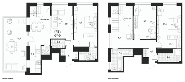 Новая 3-к квартира
 147.3 м² на 19/22 этаже в ЖК «Маэстро» в городе Тюмень 