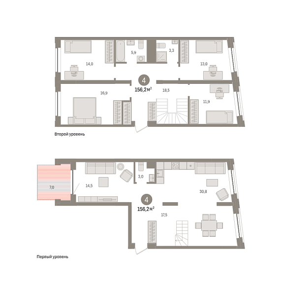 Новая 4-к квартира
 155.4 м² на 2/9 этаже в ЖК «Речной порт» в городе Тюмень 