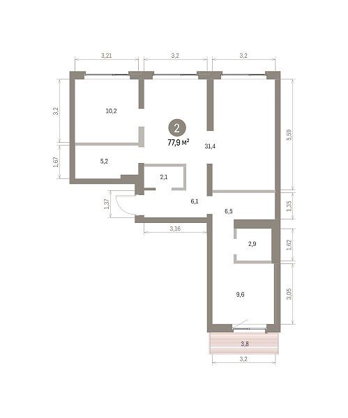 Количество комнат: 2,  79.93 кв.м.