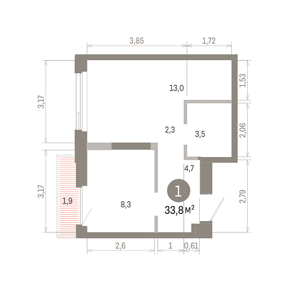 Количество комнат: 1,  33.81 кв.м.
