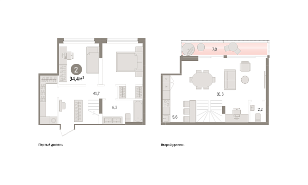 Новая 2-к квартира
 94.4 м² на 5/5 этаже в ЖК «Речной порт» в городе Тюмень 