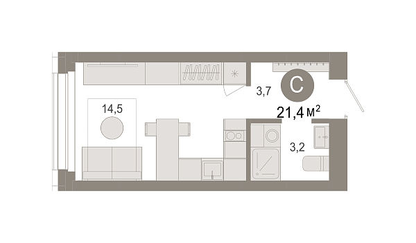 Новая квартира-студия
 21.41 м² на 2/7 этаже в ЖК «Квартал Нефть» в городе Тюмень 