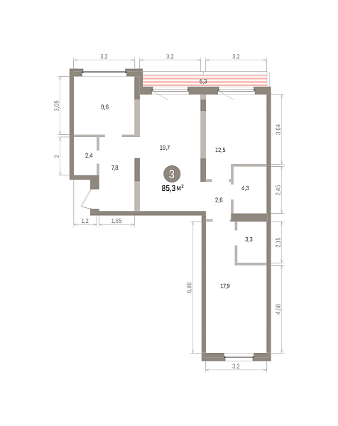 Количество комнат: 3,  85.34 кв.м.