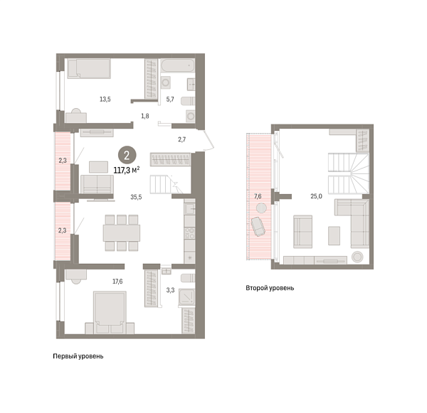 Новая 2-к квартира
 117.3 м² на 9/9 этаже в ЖК «Речной порт» в городе Тюмень 