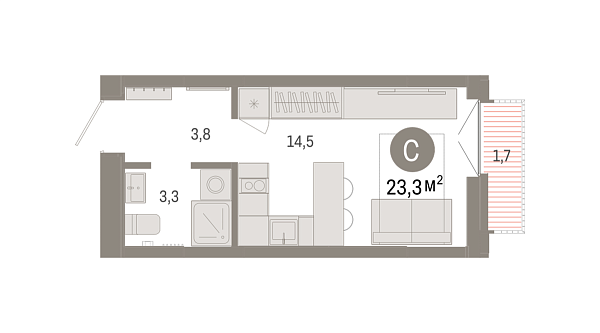 Новая квартира-студия
 23.25 м² на 3/7 этаже в ЖК «Республики 205» в городе Тюмень 