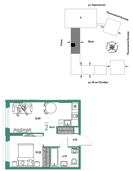 Новая 2-к квартира
 36.41 м² на 7/25 этаже в ЖК «Сердце Сибири» в городе Тюмень 
