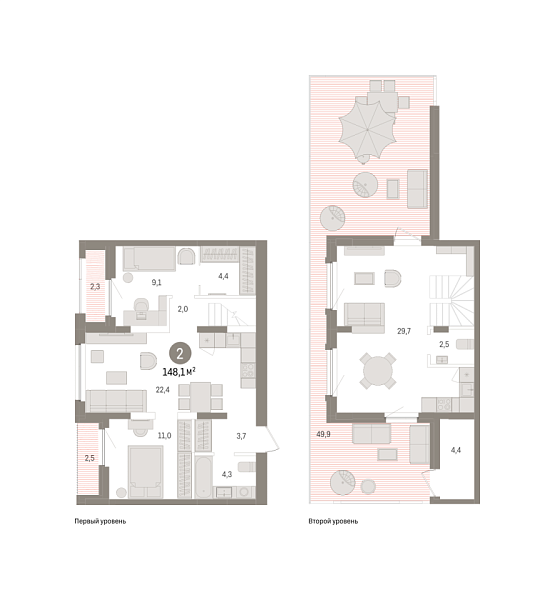 Новая 2-к квартира
 148.13 м² на 7/7 этаже в ЖК «Зарека» в городе Тюмень 