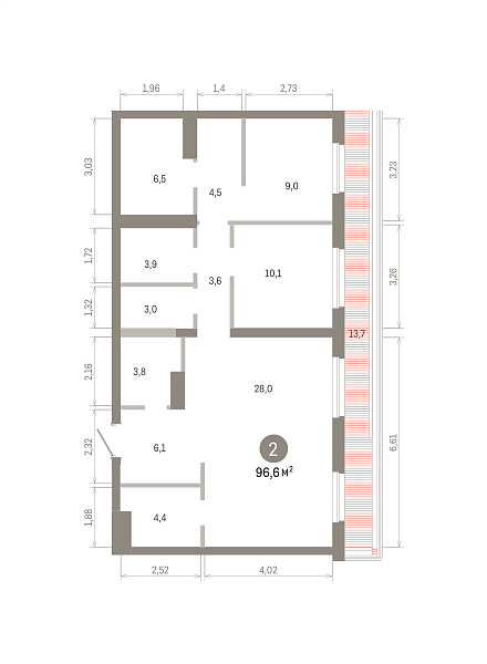 Количество комнат: 2,  96.56 кв.м.