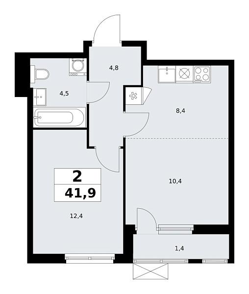 Новая 2-к квартира
 41.9 м² на 12/14 этаже в ЖК «Дзен-кварталы» в городе Тюмень 