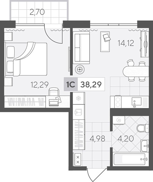 Новая 1-к квартира
 38.29 м² на 3/4 этаже в ЖК «Скандиа. Квартал у Озера» в городе Тюмень 