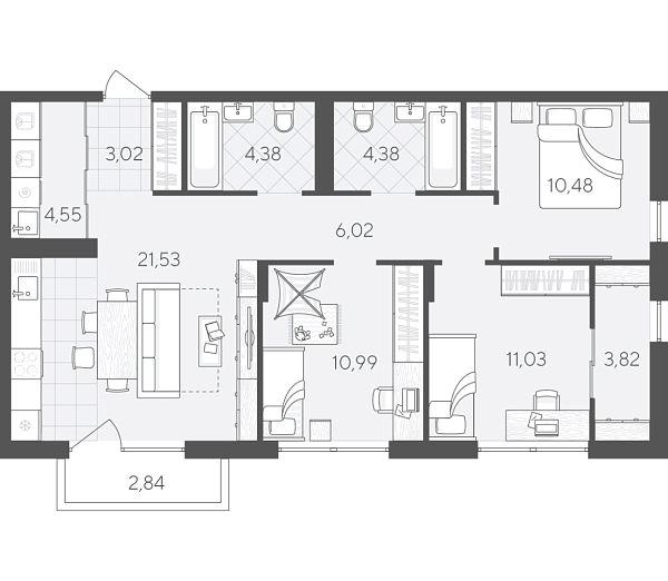 Новая 3-к квартира
 83.04 м² на 6/9 этаже в ЖК «Скандиа. Квартал в Комарово Парк» в городе Тюмень 