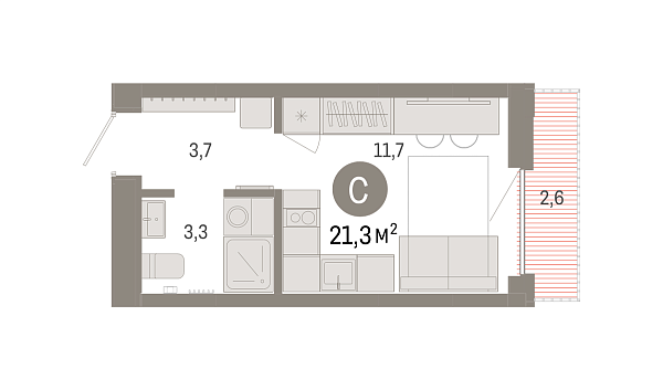 Новая квартира-студия
 21.3 м² на 5/7 этаже в ЖК «Октябрьский на Туре» в городе Тюмень 