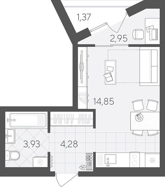 Новая квартира-студия
 27.38 м² на 7/9 этаже в ЖК «Скандиа. Квартал в Комарово Парк» в городе Тюмень 