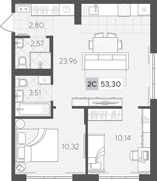 Новая 2-к квартира
 53.3 м² на 3/4 этаже в ЖК «Скандиа. Квартал у Озера» в городе Тюмень 